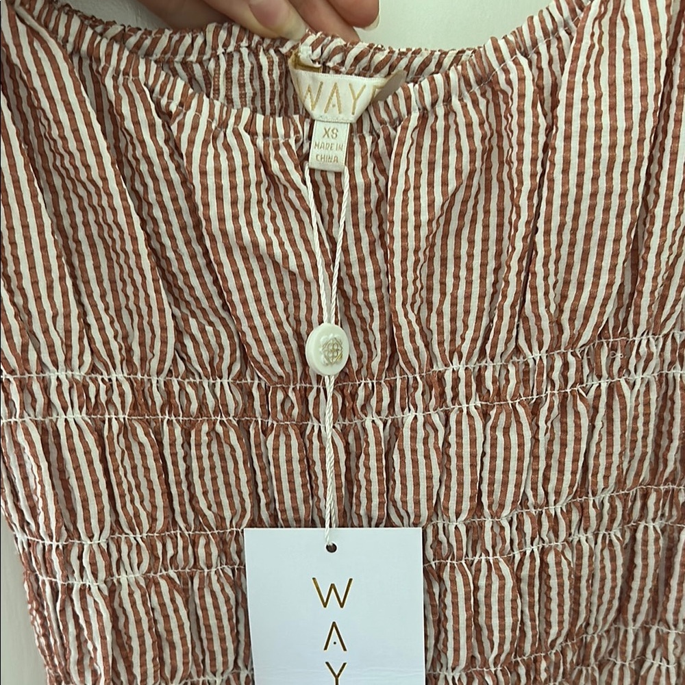 Wayf Seersucker Smocked Midi Dress - Picture 6 of 6